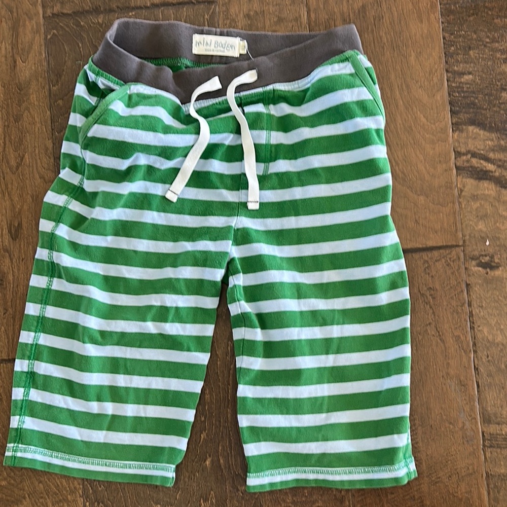 Mini Boden Green and White Striped Casual Shorts